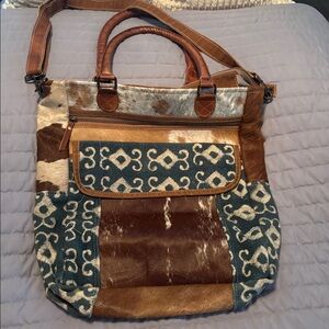 Boho Chic Tote with leather, Patterned Fabric, 3 different faux fur patterns